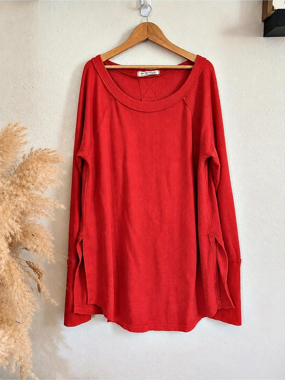 Free People We The Free Snowy Thermal Heatwave Red Oversized Tunic Top L